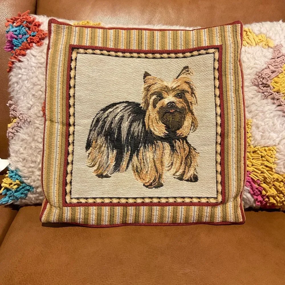 Vintage Metrax Yorkie Terrier Tapestry Decorative Pillow